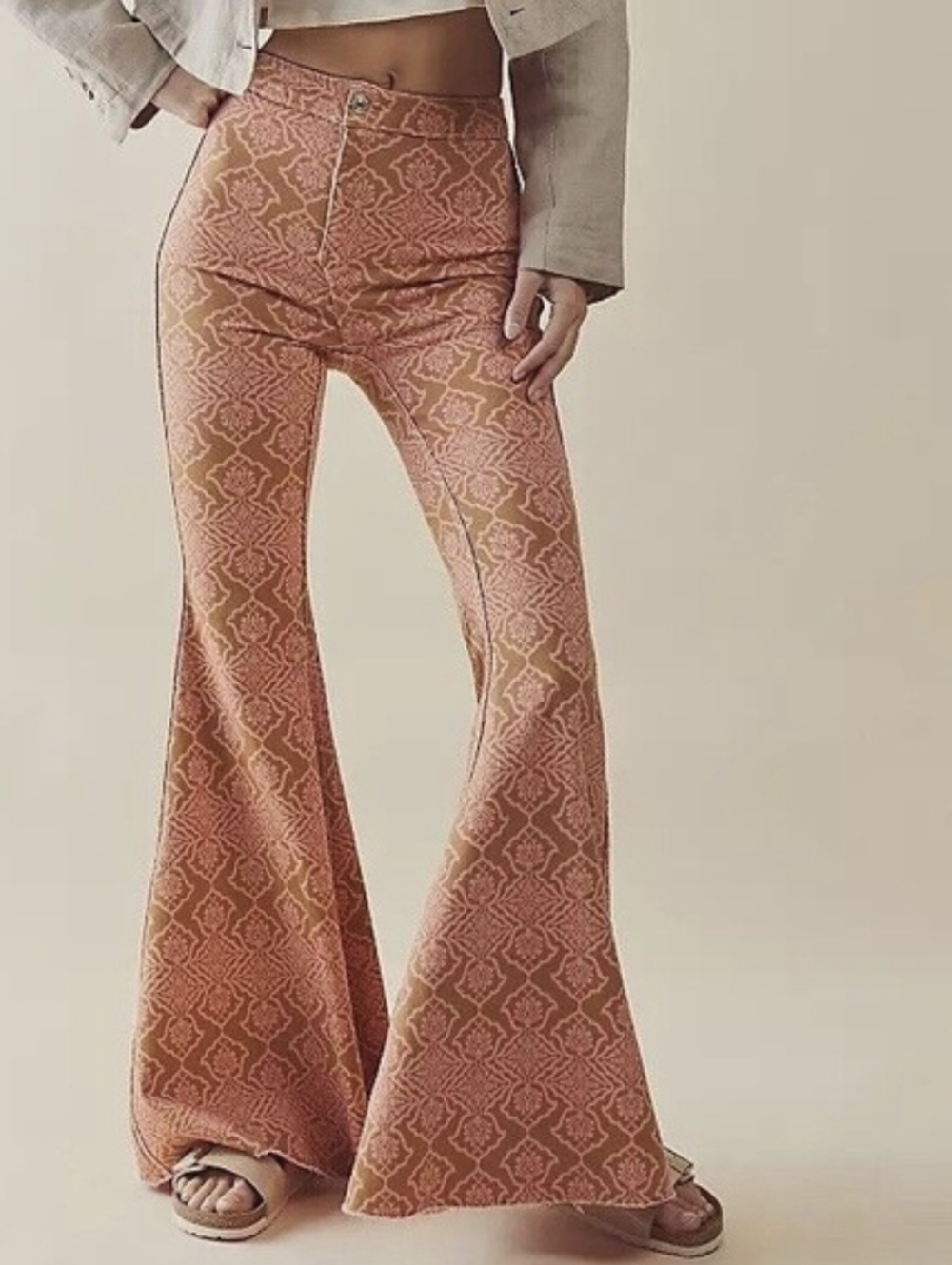 Free People Throw It Back Reversible Flares High Rise Jean Pink Orange  Size 28